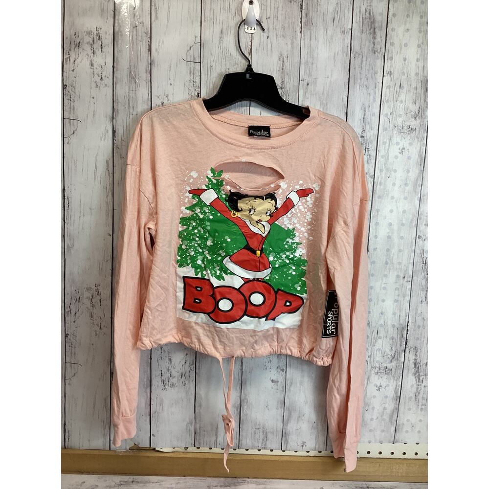 Popular Sports Size Medium"Naughty or Nice" Long Sleeve Christmas Shirt Pink